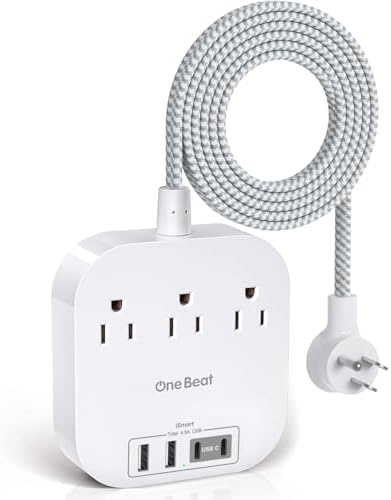 One Beat Power Strip with USB C, 10ft Braided Extension Cord, 22.5W by OneBeat
