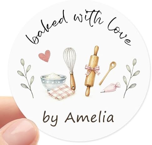 120 x Baked with Love Write On Bakery Stickers for Cookie Bags, Sourdough Bread, Jam Jars & Homemade Gifts, Writable Baking Labels for Home Bakers, Farmers Market & Small Business Packaging 2'' by jeecalart