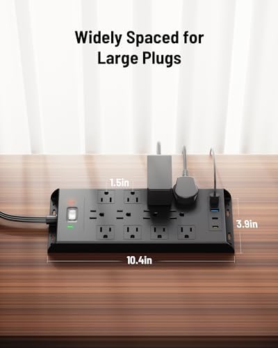 Surge Protector Power Strip 4800J, LeZone 15Ft Long Extension Cord Flat Plug, 12 Outlets 2 USB C 2 USB Ports, Wall Mountable, Desk Charging Station, Black - Image 6