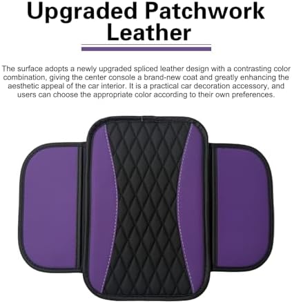 Car Center Console Cover, Patchwork Leather Center Console Covers for Cars, Waterproof Comfortable Car Armrest Seat Box Cover Protector, with 2 Side Storage Bag, Universal for Cars (Purple) - Image 4