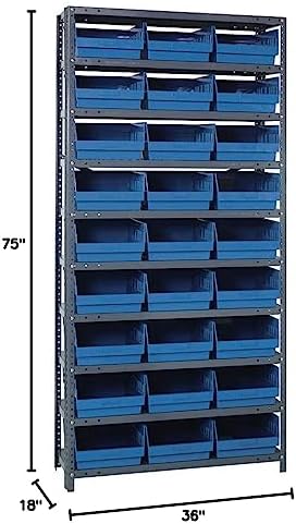 Quantum Storage Systems 1875-210BL Store More Steel Shelving Unit with 6" Shelf Bins, 18" D x 36" W x 75" H, Blue - Image 2