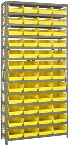 Quantum Storage Systems 1275-107YL Steel Shelving Unit with 4" Shelf Bins, 12" D x 36" W x 75" H, Yellow by QuantumStorageSystems