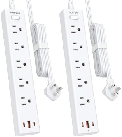 2 Pack Surge Protector Power Strip, 5AC&1A2C, 6FT Flat Plug Extension Cord by HOPOW