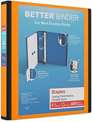 Staples Better Binder, 1.5-Inch D-Ring View, Orange, 350 Sheets by Staples