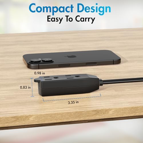 3 Outlets Flat Plug Extension Cord 10FT, 3 Prong Thin Grounded Power Strip, Right Angled Flat Plug, Low Profile Flat Indoor Cable, NISPT-2 16/3 AWG, 13A/125V/1625W, ETL Listed, Black, 25 Zip Ties - Image 7