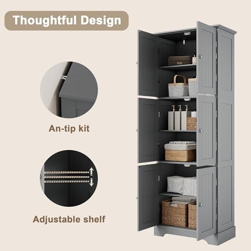ChooChoo 63.2" Tall Bathroom Storage Cabinet with 6 Doors - Image 6