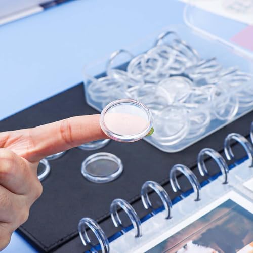 Clear Discbound Discs Set 50pcs 28mm Plastic Expansion Rings with Clear PP Holder PC Book Binding Discs for Disc Bound Notebook Planner Binder Accessories Note-Taking System (28mm) - Image 4