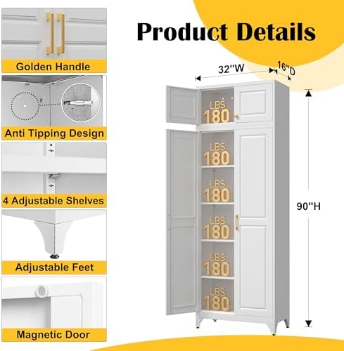 SteeLoong 90”Metal Pantry Storage Cabinet with Doors & 4 Adjustable Shelves - Image 2
