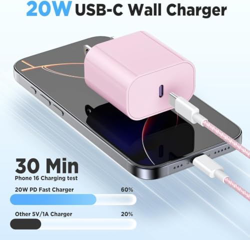 20W USB C Fast Charging for iPhone 17 Air/16/15 Pro Max,2Pack Colorful Mixed Charger Block with Braided Long USB C to C Cables (6/10ft) Compatible with iPhone16/15 Pro/15 Plus/iPad Pro - Image 2