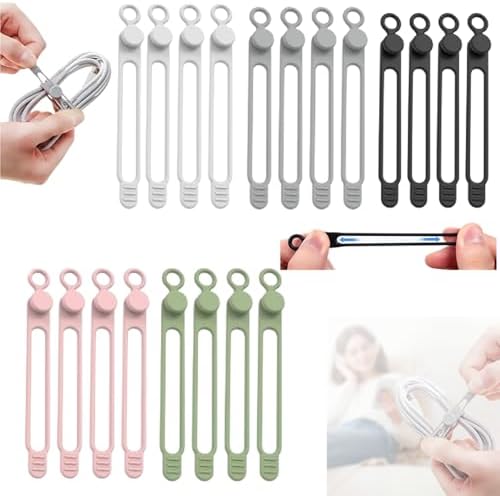 Data Cable Organizer, 2026 Upgrade Silicone Headphone Organizer, Silicone Cable Ties Reusable Cable Management Organizer Multipurpose Elastic Cord Organizer for Bundling and Fastening Cable (20Pcs) by PUSKIU