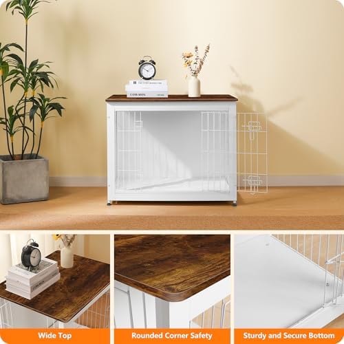 DWANTON 32.5" Dog Crate Furniture with Cushion, Wooden Kennel Table Indoor - Image 6