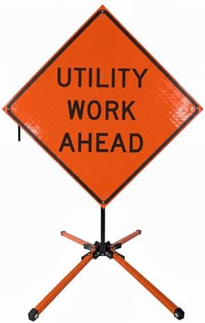 Traffic Roll-Up Sign Kit with Stand – Collapsible Safety Sign & Heavy-Duty Portable Stand, High Visibility, Easy Setup (Utility Work Ahead, Reflective) by EASTERNMETALSIGNSANDSAFETY