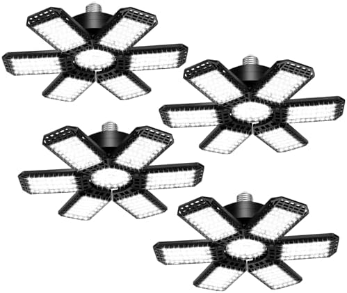 AUDLES 4 Pack Garage Lights, 200W 20000LM 6500K LED Shop Lights, Garage Light Ceiling Led with 6+1 Deformable Panels, Screw in E26 Socket Bulb for Warehouse, Workshop, Basement, Barn Lighting by AUDLES