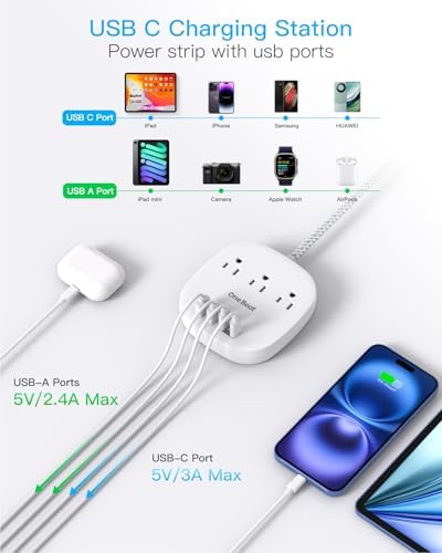 One Beat Power Strip with USB C, 3 Outlets 4 USB Ports (3.1A),6ft - Image 4