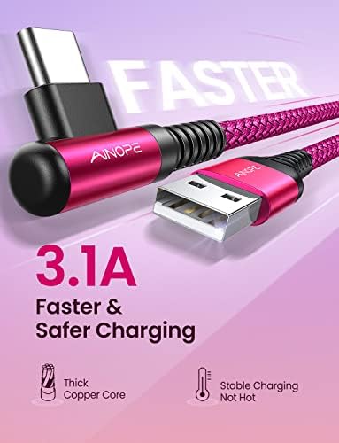 AINOPE USB C Cable [4-Pack, 3.1A] Type C Charger Fast Charging, Right Angle [10/6.6/3.3/3.3ft] USB A to USB C Cable Nylon Braided Compatible with Galaxy S22 S10 Plus S21 S20, Note 10, LG Google Pixel - Image 5