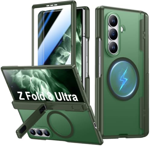 Temdan for Samsung Galaxy Z Fold 8 Ultra Case,[Compatible with MagSafe][Built-in HD Screen Protector & Kickstand][Hinge Protection] Translucent Matte Shockproof Phone Case for Z Fold 8 Ultra,Green by Temdan