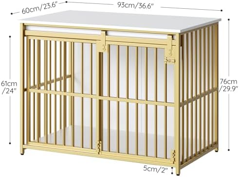 HOOBRO Dog Crate Furniture, 36.6" Heavy Duty Dog Kennel with Sliding Barn Door, Wooden Dog Cage Indoor, Decorative Side End Table for Small/Medium Dogs, White and Gold GD162GW03G1 - Image 3