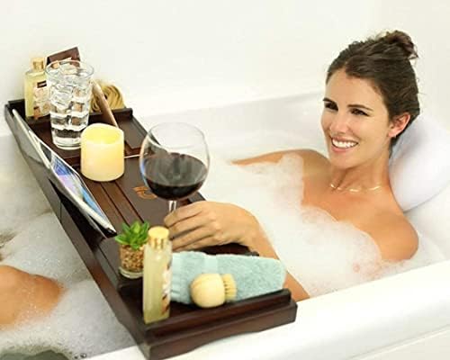 Bamboo Bathtub Caddy Tray with Glass Holder Expandable Design for Most Bathtubs Sturdy Stylish and Pink 75 110 * 23 * 5cm - Image 2