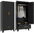 Baborokic Metal Wardrobe Cabinet,71 Armoire Wardrobe Closet with Drawers and Hanging Rod,Metal Armoire with Adjustable Shelves for Closet,Bedroom,Farmhouse Storage Cabinet with Drawer(Black) by Baborokicforyournewlife