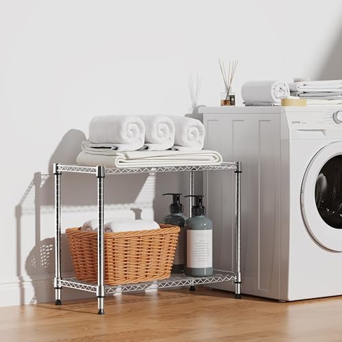 IZEUK 2 Tier Adjustable Metal Storage Shelving Unit, Heavy Duty Wire Rack Organizer for Kitchen, Living Room or Office, 220 lbs Capacity, 27.6 W x 11.8 D x 23.4 H, Chrome - Image 6