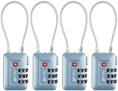 TSA Accepted Luggage Travel Lock, Set-Your-Own Combination Lock for School Gym Locker, Luggage Suitcase Baggage Locks, Filing Cabinets, Toolbox, Case (Arctic Blue, 4 Pack) by BV