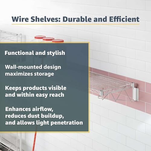 4 Pack 18" x 24" NSF Chrome Wire Wall Mount Shelf, Heavy Duty Metal Wall Mounted Storage Rack, Commercial Kitchen, Stock Rooms Shelving - Image 4