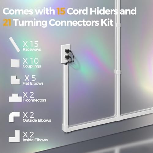 212.6in Cord Hider Kit, Cord Covers for 2-4 Wires on Wall, Self-Adhesive Cable Hider Wire Covers for Cords on Wall, Paintable Cord Hider for Walls Mount Tv, Cable Cover Raceway, W0.95 H0.55in, White - Image 3