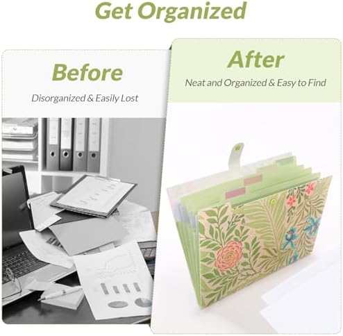 SKYDUE Expanding File Folder with 5 Pockets, Accordion File Organizer, Portable Receipt Paper Documents Organizer, Letter Size Filing Folder School Office Supplies, Green - Image 4
