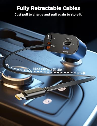 [Upgraded] SUPERONE Retractable Car Charger 4 in 1 Fast Phone Charger - Image 3