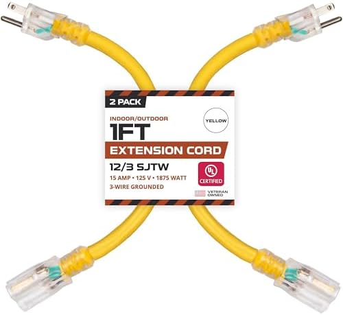 Iron Forge Cable 12 Gauge Heavy Duty Extension Cord, 1 Ft - Yellow SJTW by IronForgeCable
