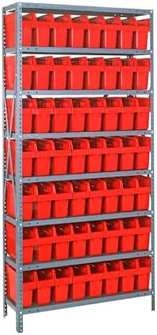 Quantum Storage Systems 1875-SB803RD Solid Heavy Duty 8 Shelves 56 STORE-MAX Red Bins 75" H x 36" W x 18" D by QuantumStorageSystems