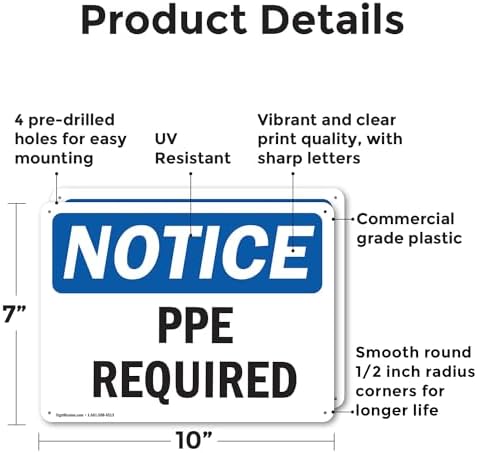 (2 Pack) PPE Required OSHA Notice Sign 10 Inch X 7 Inch Plastic Sign, Weather Resistant, UV Protected for Workplace, Business, and Construction Site, Made in the USA - Image 2