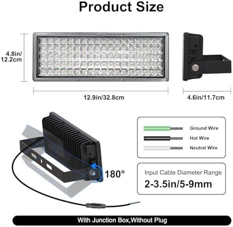 Kekeou 100W LED Flood Light 14000LM, Yard Security Lighting 6500K - Image 7