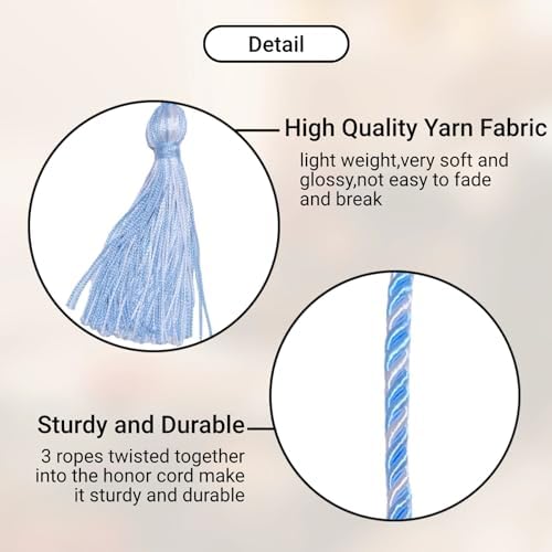Graduation Honor Cords, 68" Long (Sky Blue/White) - Image 3