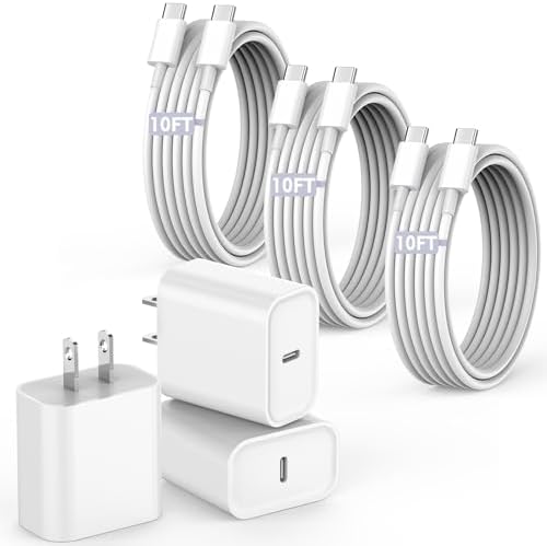 10FT Fast Charging Cord for iPhone 17 16e 15,3Pack Extra Long 10Foot USB C to Type C Charger Cable 20W USBC Charger Block Cube Super Quick Charging for iPhone 17 Air/17 16 15 Pro/Plus/Pro Max,iPad Pro by Vagavo