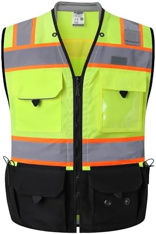 JKSafety Hi-Vis Unisex Surveyor Safety Vest Heavy Duty PPE Inner Pockets ANSI/ISEA Compliant by JKSafety