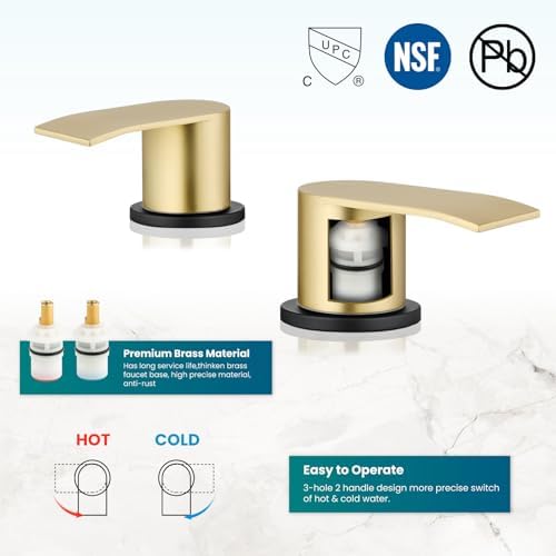 gotonovo Waterfall Bathroom Faucet 3 Hole Round Body,Matte Black&Gold - Image 5