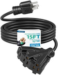 DEWENWILS 15FT Black Tri-Tap Outdoor Extension Cord 16/3, ETL Listed by DEWENWILS