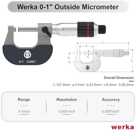 Werka Professional Outside Micrometer, 0-1 Inch Range, 0.0001 Inch Graduation, Precision Measurement Tool - Image 2