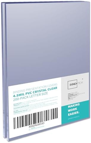 Binditek 200 Pack 4.5 Mil PVC Binding Covers, 8.5 x 11 Inches, Letter Size, Square Corners, Un-Punched, Office Supplies by Binditek