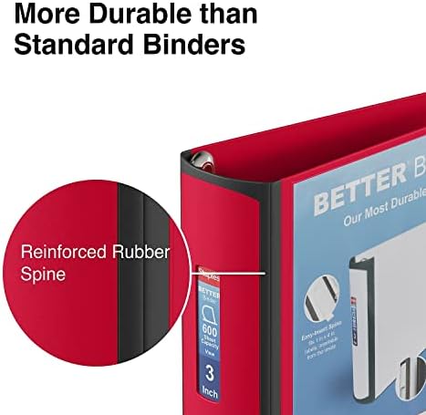 Staples Heavy-Duty 3-Inch D-Ring Binder, Red, Vinyl Cover, 600 Sheets - Image 5