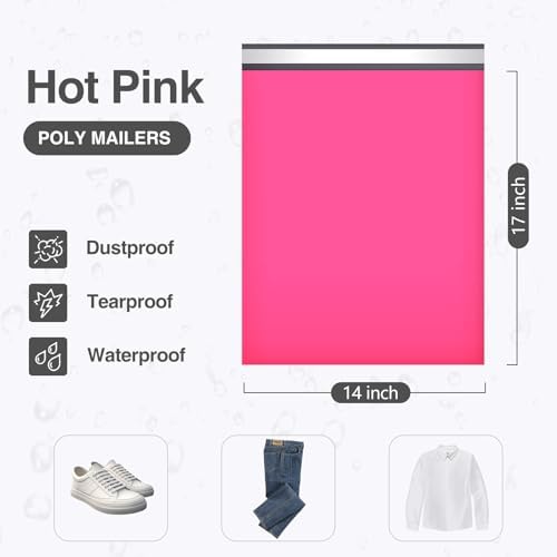 UCGOU Large Poly Mailers 14x17 Inch Hot Pink 100 Pack Plastic Shipping Bags - Image 2