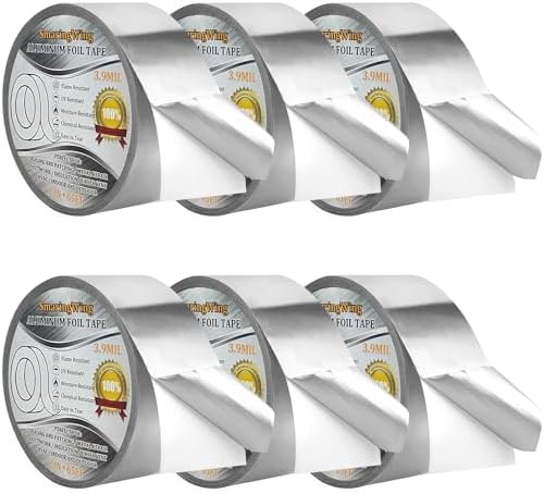 6Rolls Aluminum Foil Tapes, HVAC Duct Tape Heavy Duty, Silver Metal Adhesive Insulation Tape (3.9mil, 2"x65 Feet) High Temperature for Pipe Ductwork, Sealing Patching Heat Cold Air Ducts, Dryer Vents by SmaringWing