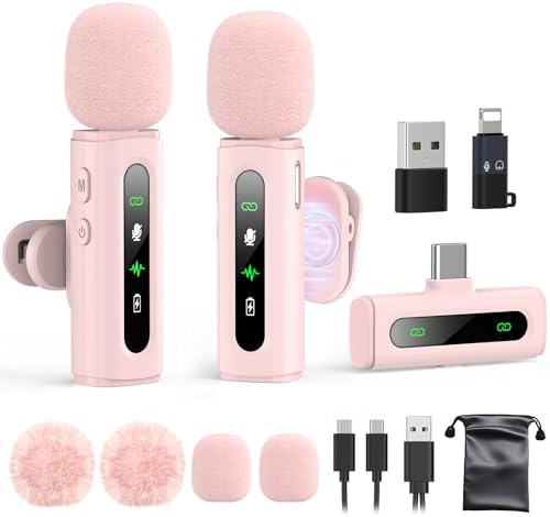 USB C Lavalier Microphone Wireless Mini Mic for Type-C Android Phone/Tablet/PC Video Recording Clip-on Mics with Rotatable Clip&Denoise Recording, Ideal for Vlog Tiktok Youtube Content Creator, Pink by GoorDik