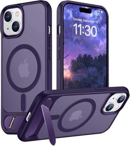 Temdan Magnetic Compatible with iPhone 15 Case, [Built-in Invisible Kickstand][Compatible with MagSafe] [Military Grade Shockproof] Slim Translucent Matte Phone Case for iPhone 15 6.1" by Temdan
