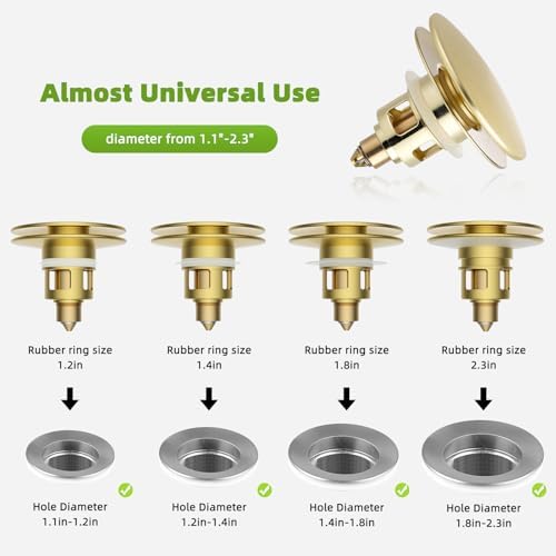 Universal Bathroom Sink Drain Stopper Strainer, 2PCS, Brushed Gold - Image 4