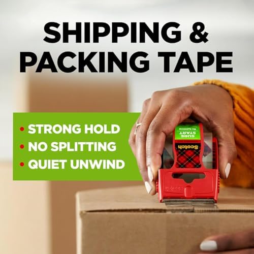Scotch Sure Start Packing Tape, Clear, Quiet Unwind and Easy Start, Moving Supplies, 1.88 inch x 22.2 Yard, 2 Tape Rolls with Dispensers - Image 2