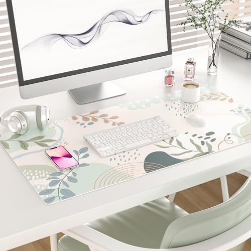 Faux Leather Large Mouse Pad, Office Desk Mat, 31.5"x15.7", Green Pink - Image 2