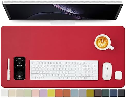 Leather Desk Mat - Non-Slip PU Desk Pad for Office and Home - Desk Organization and Accessories - Ideal for Large Mouse Pad and Desk Mats on Top of Desks (Rose Red,31.5"x 15.7") by HOMIEAZICOZI