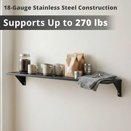 6" x 36" Heavy Duty Stainless Steel Floating Wall Mounted Shelf, Commercial Kitchen Storage Shelf - Image 3